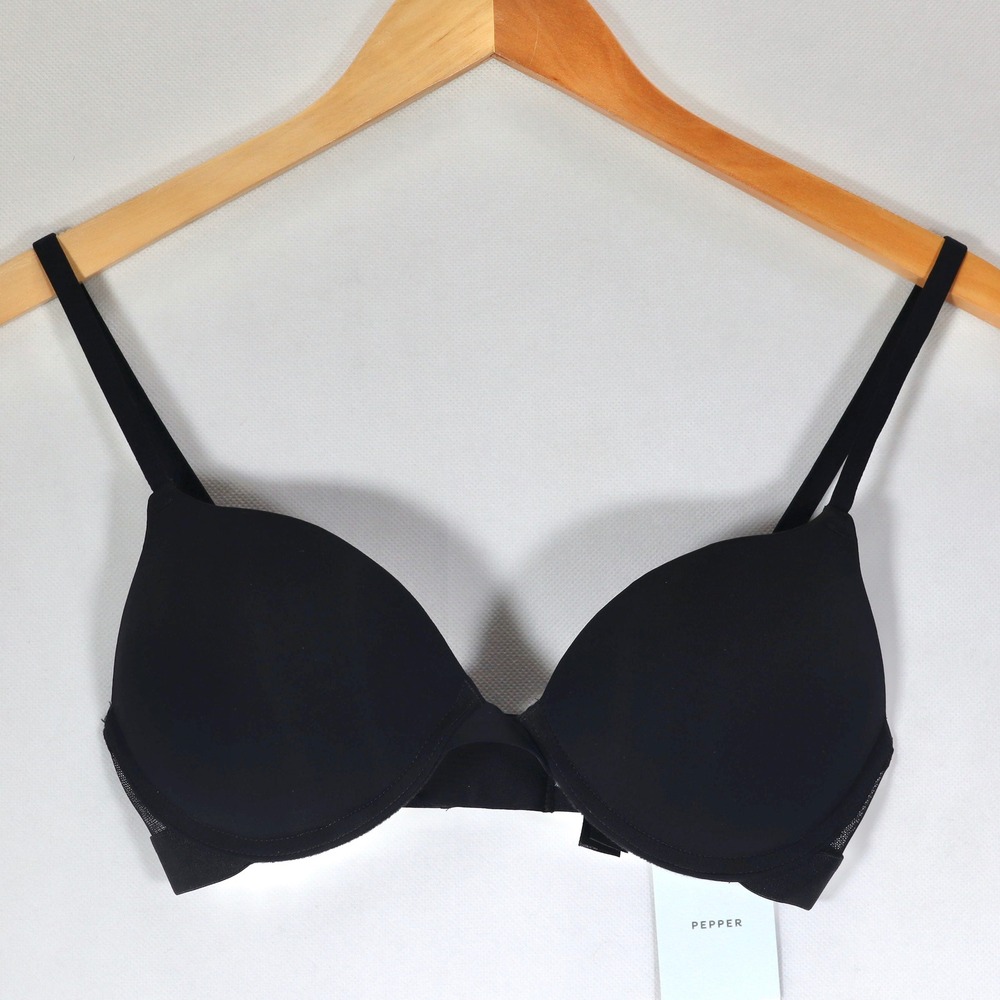 Pepper Lift Up Bra Womens 34B Black NWT Padded Underwire Mesh Everyday Lingerie